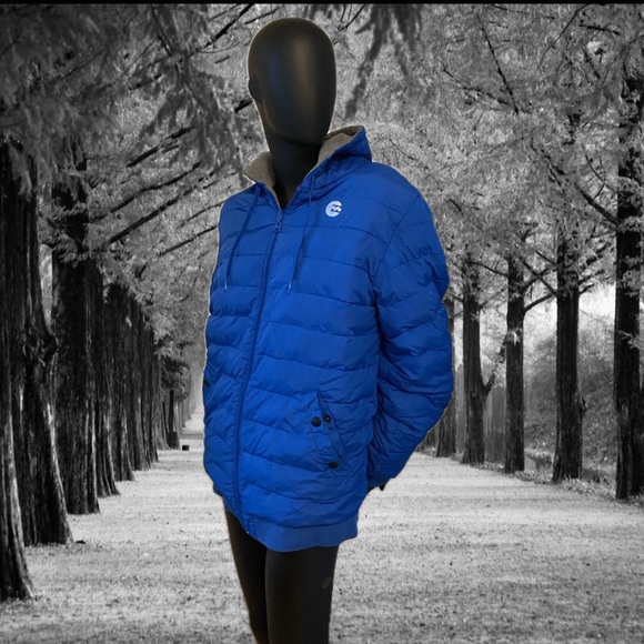 Blue & Grey Invertible Puffer Jacket - Picture 1 of 5